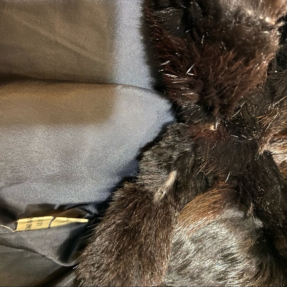 VINTAGE Black Rabbit Fur Coat Mid Length Below Waist High Collar - Picture 8 of 8